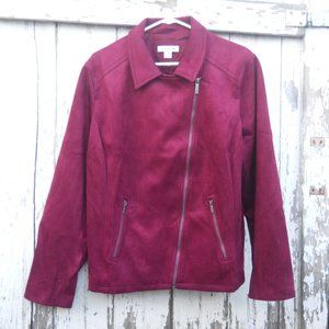 Liz Claiborne Moto Jacket, Women's 1X, Burgundy Faux Suede